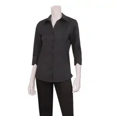 Uniform Works Damen Stretch Hemdbluse dreiviertelarm schwarz S, Kleidergröße: S, Farbe: Schwarz
