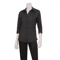 Uniform Works Damen Stretch Hemdbluse dreiviertelarm schwarz XS, Kleidergröße: XS, Farbe: Schwarz