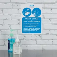 Waschen und desinfizieren Sie Ihre Hände regelmäßig selbstklebendes Schild A4, Bild 3