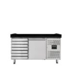 Vaiotec Pizzakühltisch / 1-türig & 7 Schubladen "schwarz", 1510 x 800 mm