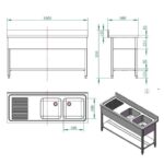 Vaiotec Spültisch / 2 Becken rechts und Abtropffläche, 1600 x 600 mm – Bild 3