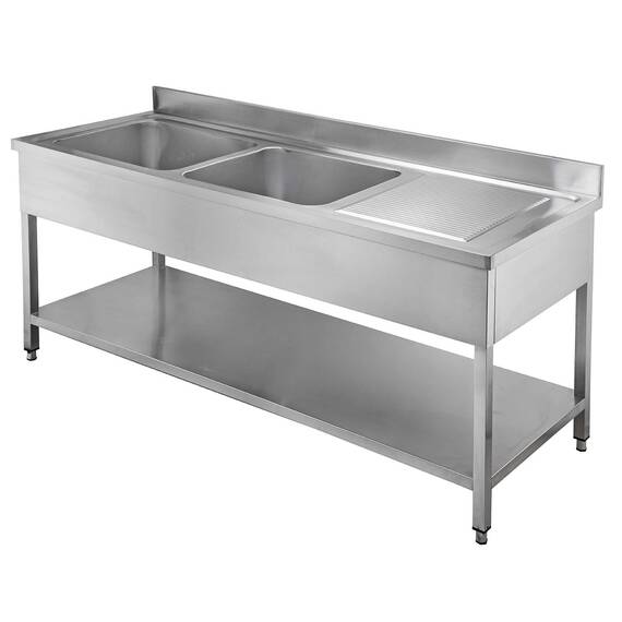 10206-1.jpg Vaiotec Spültisch / 2 Becken links und Abtropffläche, 2000 x 700 mm – Bild 1