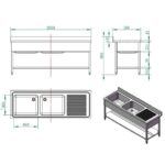 Vaiotec Spültisch / 2 Becken links und Abtropffläche, 2000 x 700 mm – Bild 3