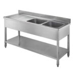 Vaiotec Spültisch / 2 Becken rechts und Abtropffläche, 2000 x 700 mm