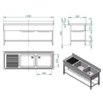 Vaiotec Spültisch / 2 Becken rechts und Abtropffläche, 2000 x 700 mm – Bild 3