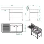 Vaiotec Spülcenter / 2 Becken rechts, 1600 x 700 mm – Bild 4