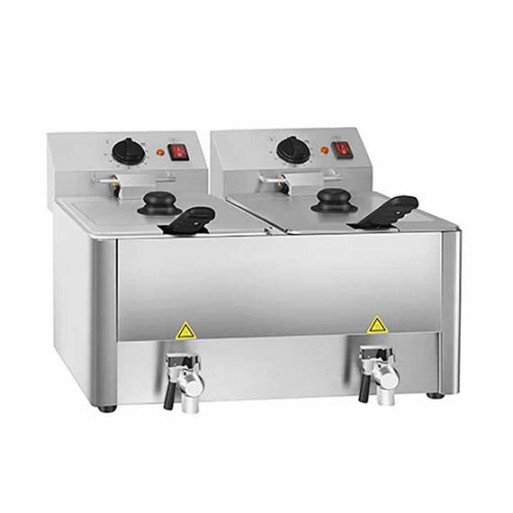 10280-1.jpg Vaiotec Elektro Fritteuse 2 Becken mit Ablasshahn 8 + 8 Liter, 600 x 570 mm – Bild 1
