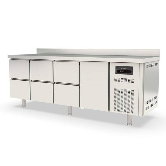 10309-1.jpg Vaiotec Topline Kühltisch / 4-fach GN1/1 mit 6 Schubladen / 1 Tür & Aufkantung, 2245 x 700 mm – Bild 1