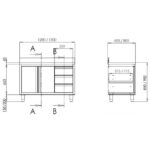 Vaiotec Topline Arbeitsschrank / 2 Schiebetüren, 3 Schubladen rechts & Aufkantung, 1600 x 600 mm – Bild 2