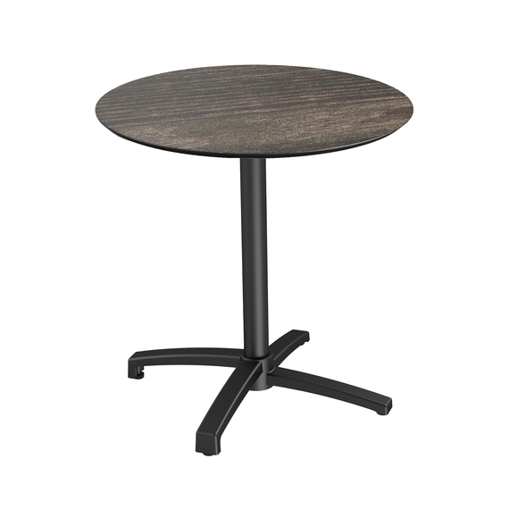 110031470-xcross-black-riverwashed-wood.jpg Feros X Cross - Terrassentisch Schwarz Gestell + Riverwashed Holz HPL-Platte Ø70 cm, Schwarz + Riverwashed Holz – Bild 1