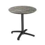 Feros X Cross - Terrassentisch Schwarz Gestell + Galaxy-Marmor HPL-Platte Ø70 cm, Schwarz + Galaxy Marmor