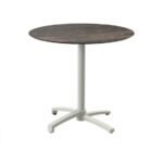 Feros X Cross - Terrassentisch sandfarbenes Gestell + Riverwashed Holz HPL-Platte Ø70 cm, Sand + Riverwashed Holz