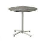 Feros X Cross - Terrassentisch sandfarbenes Gestell + Galaxy-Marmor HPL-Platte Ø70 cm, Sand + Galaxy Marmor