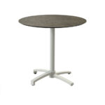 Feros X Cross - Terrassentisch sandfarbenes Gestell + Midnight-Marmor HPL-Platte Ø70 cm, Sand + Midnight Marmor