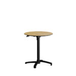 Feros X Cross - Höhenverstellbares schwarz Tischgestell + Teak wood HPL-Tischplatte Ø70 cm, Schwarz + Teak wood
