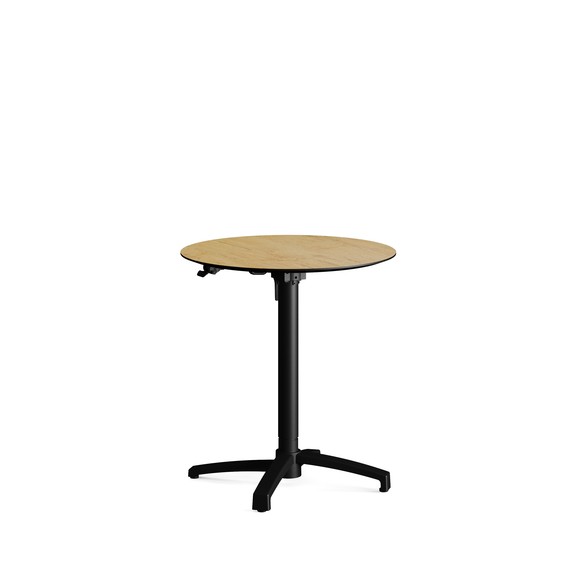110101770-xcross-height-adjustable-table-black_teakwood_1.jpg Feros X Cross - Höhenverstellbares schwarz Tischgestell + Teak wood HPL-Tischplatte Ø70 cm, Schwarz + Teak wood – Bild 1