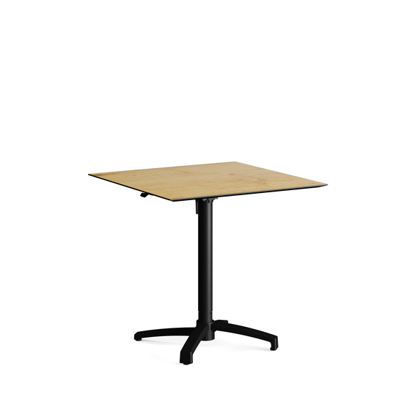 110101777-xcross-height-adjustable-table-black_teakwood_1.jpg Feros X Cross - Höhenverstellbares schwarz Tischgestell + Teak wood HPL-Tischplatte 70x70 cm, Schwarz + Teak wood – Bild 1