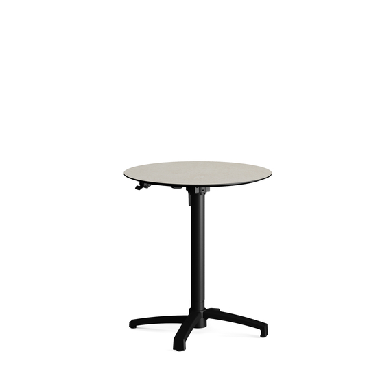 110101870-xcross-height-adjustable-table-black_sandstone_1.jpg Feros X Cross - Höhenverstellbares schwarz Tischgestell + Sand stone HPL-Tischplatte Ø70 cm, Schwarz + Sand stone – Bild 1