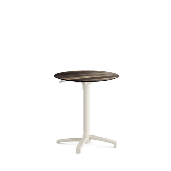 110151270-xcross-height-adjustable-table-sand_tropicalwood_1.jpg Feros X Cross - Höhenverstellbares sand Tischgestell + Tropical Wood HPL-Tischplatte Ø70 cm, Sand + Tropical Wood – Bild 1