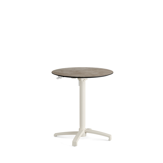 110151370-xcross-height-adjustable-table-sand_moonstone_1.jpg Feros X Cross - Höhenverstellbares sand Tischgestell + Moonstone HPL-Tischplatte Ø70 cm, Sand + Moonstone – Bild 1