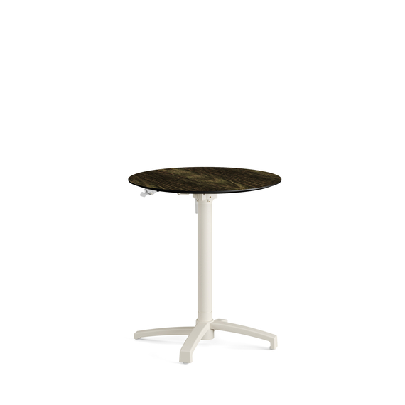 110151470-xcross-height-adjustable-table-sand_riverwashedwood_1.jpg Feros X Cross - Höhenverstellbares sand Tischgestell + Riverwashed Wood HPL-Tischplatte Ø70 cm, Sand + Riverwashed Wood – Bild 1