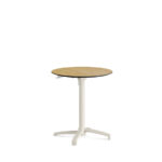 Feros X Cross - Höhenverstellbares sand Tischgestell + Teak wood HPL-Tischplatte Ø70 cm, Sand + Teak wood