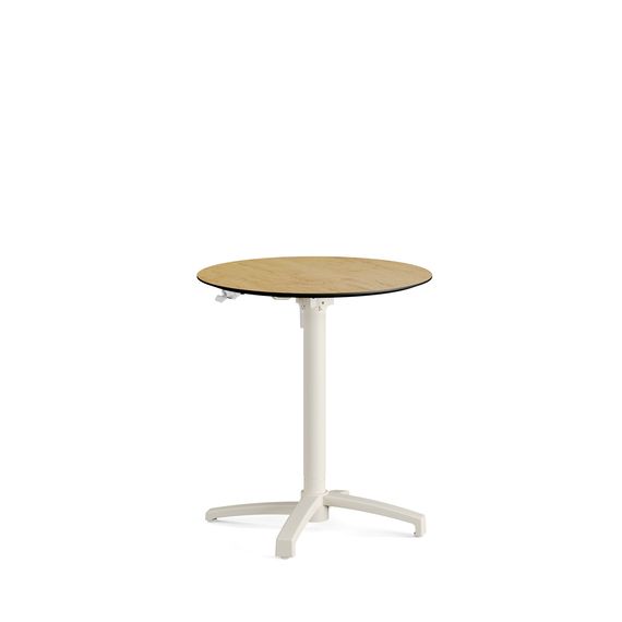 110151770-xcross-height-adjustable-table-sand_teakwood_1.jpg Feros X Cross - Höhenverstellbares sand Tischgestell + Teak wood HPL-Tischplatte Ø70 cm, Sand + Teak wood – Bild 1