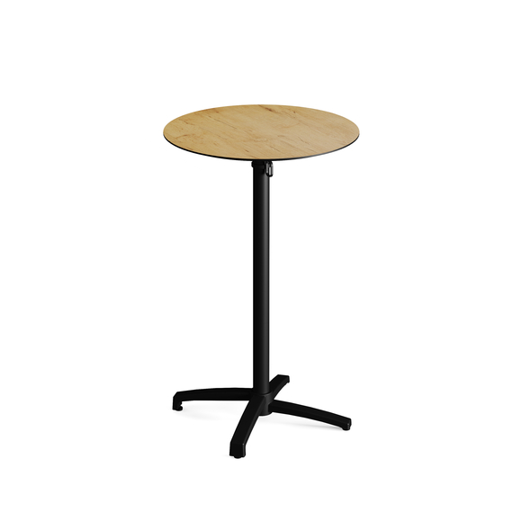 111031770-xcross-bar-table-black_teakwood-1.jpg Feros X Cross - Tischgestell hoch schwarz + Teak wood HPL-Tischplatte Ø70 cm, Schwarz + Teak wood – Bild 1