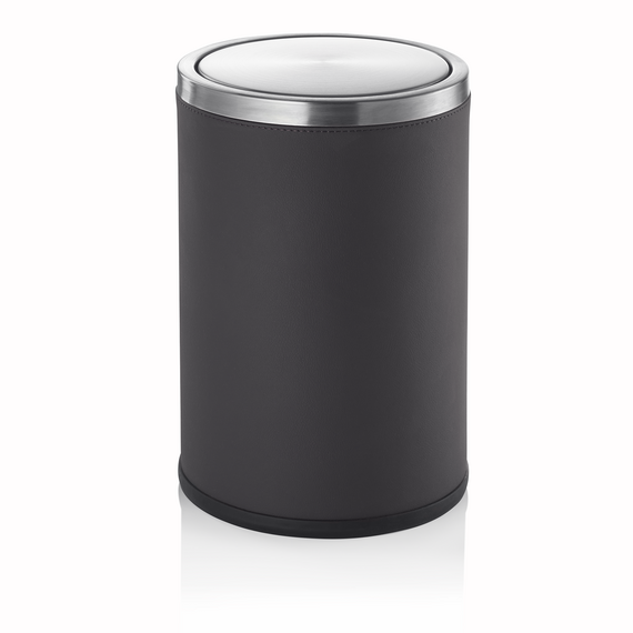1124120_WS.png Was Germany Abfalleimer, 9 ltr., Ø 20 cm, dunkelbraun, Edelstahl, Kunstleder – Bild 1