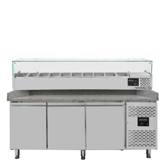 11259-1.jpg Vaiotec Pizzakühltisch / 3-türig "grau" inkl. Kühlaufsatz GN1/4, 2020 x 800 mm – Bild 1