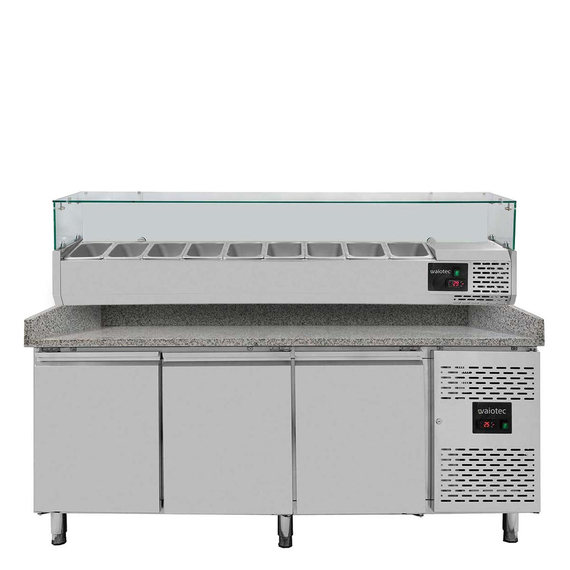 11260-1.jpg Vaiotec Pizzakühltisch / 3-türig "grau" inkl. Kühlaufsatz GN1/3, 2020 x 800 mm – Bild 1