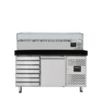 Vaiotec Pizzakühltisch / 1-türig & 7 Schubladen "schwarz" inkl. Kühlaufsatz GN1/3, 1510 x 800 mm