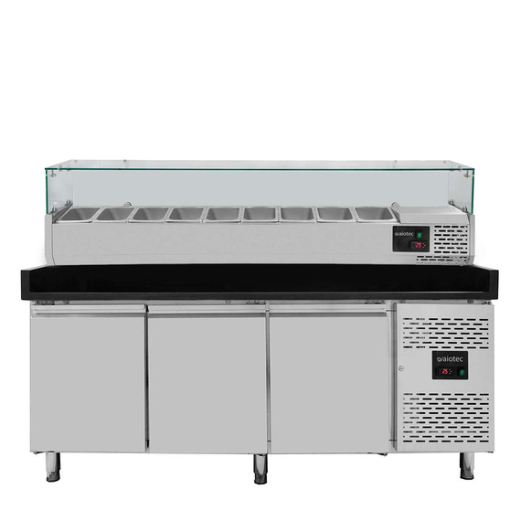 11268-1.jpg Vaiotec Pizzakühltisch / 3-türig "schwarz" inkl. Kühlaufsatz GN1/3, 2020 x 800 mm – Bild 1