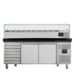 Vaiotec Pizzakühltisch / 2-türig & 7 Schubladen "schwarz" inkl. Kühlaufsatz GN1/4, 2020 x 800 mm
