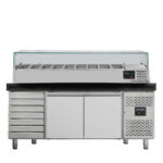 Vaiotec Pizzakühltisch / 2-türig & 7 Schubladen "schwarz" inkl. Kühlaufsatz GN1/3, 2020 x 800 mm