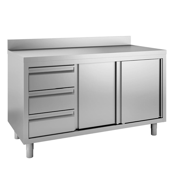 11498-1.jpg Vaiotec Topline Arbeitsschrank / 2 Schiebetüren, 3 Schubladen links & Aufkantung, 1600 x 600 mm – Bild 1