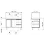 Vaiotec Topline Arbeitsschrank / 2 Schiebetüren, 3 Schubladen links & Aufkantung, 1600 x 600 mm – Bild 2