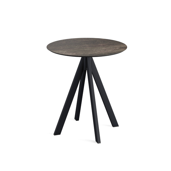 120011470_infinity_table_low_black_riverwashed-wood_table-top.jpg Feros Infinity - Terrassentisch schwarzes Gestell + Riverwashed Holz HPL-Platte Ø70 cm, Schwarz + Riverwashed Holz – Bild 1