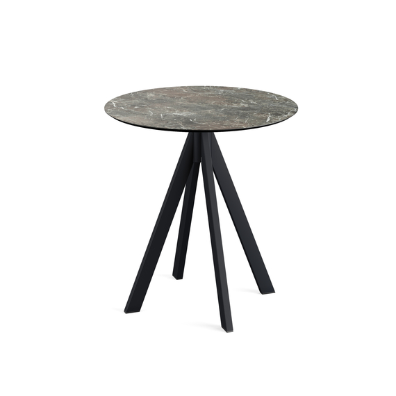 120011570_infinity_table_low_black_galaxy-marble_table-top.jpg Feros Infinity - Terrassentisch schwarzes Gestell + Galaxy-Marmor HPL-Platte Ø70 cm, Schwarz + Galaxy Marmor – Bild 1