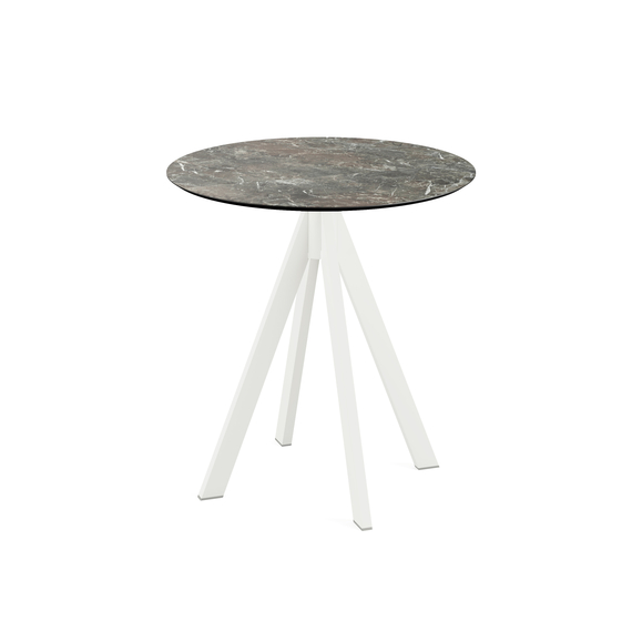 120021570_infinity_terrace_table_white_galaxy_marble.jpg Feros Infinity - Terrassentisch weißes Gestell + Galaxy-Marmor HPL-Platte Ø70 cm, Weiß + Galaxy Marmor – Bild 1