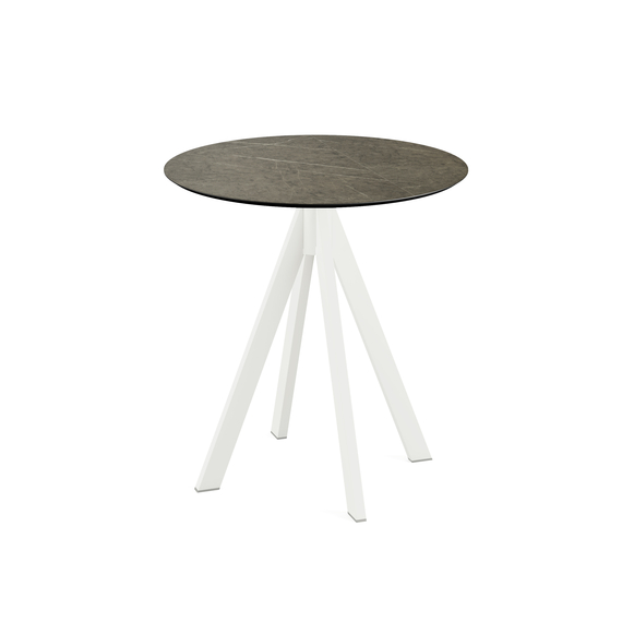 120021670_infinity_terrace_table_white_midnight_marble.jpg Feros Infinity - Terrassentisch weißes Gestell + Midnight-Marmor HPL-Platte Ø70 cm, Weiß + Midnight Marmor – Bild 1