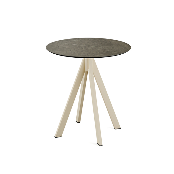 120031670_infinity_terrace_table_sand_midnight-marble.jpg Feros Infinity - Terrassentisch sandfarbenes Gestell + Midnight-Marmor HPL-Platte Ø70 cm, Sand + Midnight Marmor – Bild 1