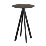 Feros Infinity - Bartisch schwarzes Gestell + Riverwashed Holz HPL-Platte Ø70 cm, Schwarz + Riverwashed Holz