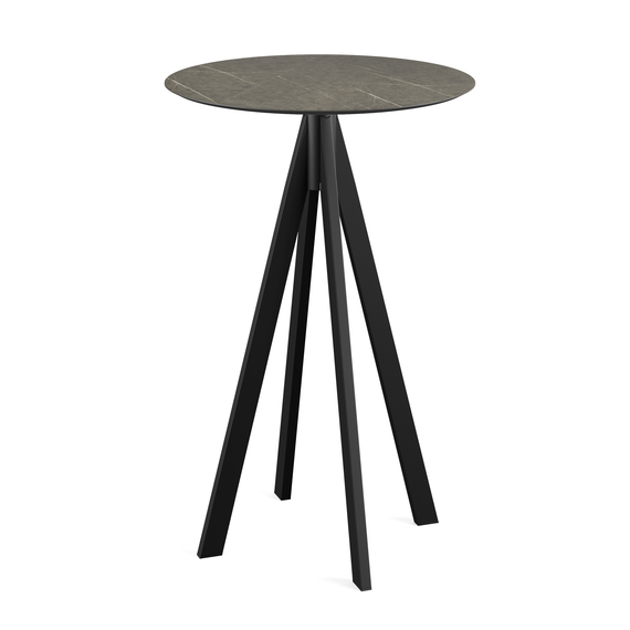 120041670_infinity_bar_table_black-midnight_marble.jpg Feros Infinity - Bartisch schwarzes Gestell + Midnight-Marmor HPL-Platte Ø70 cm, Schwarz + Midnight Marmor – Bild 1