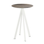 Feros Infinity - Bartisch weißes Gestell + Tropenholz HPL-Platte Ø70 cm, Weiß + Tropenholz