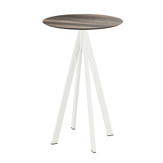 120051270_infinity_bar_table_white-tropical_wood.jpg Feros Infinity - Bartisch weißes Gestell + Tropenholz HPL-Platte Ø70 cm, Weiß + Tropenholz – Bild 1
