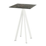 Feros Infinity - Bartisch weißes Gestell + Galaxy-Marmor HPL-Platte 70x70 cm, Weiß + Galaxy Marmor