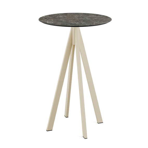 120061570_infinity_bar_table_sand-galaxy_marble.jpg Feros Infinity - Bartisch sandfarbenes Gestell + Galaxy-Marmor HPL-Platte Ø70 cm, Sand + Galaxy Marmor – Bild 1