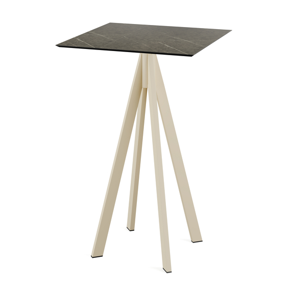 120061677_infinity_bar_table_sand-midnight_marble.jpg Feros Infinity - Bartisch sandfarbenes Gestell + Midnight-Marmor HPL-Platte 70x70 cm, Sand + Midnight Marmor – Bild 1