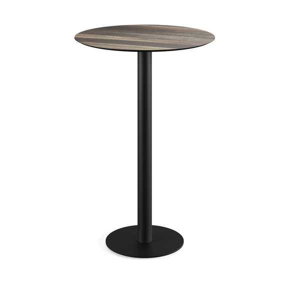 130041270_urban_bar_table_black-tropical_wood.jpg Feros Urban - Bartisch schwarzes Gestell + Tropenholz HPL-Platte Ø70 cm, Schwarz + Tropenholz – Bild 1